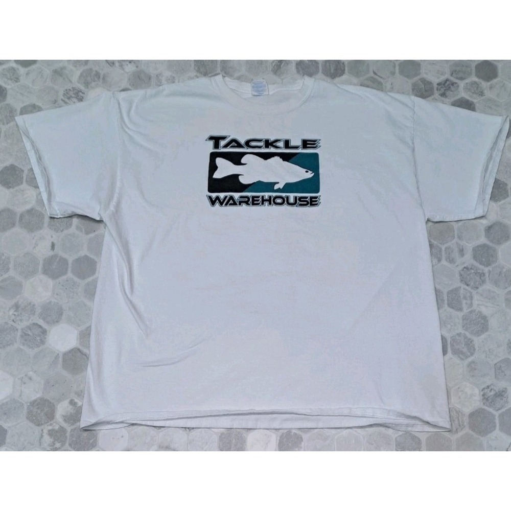 Mens Vintage Tshirt Tackle Warehouse double sided Fish Nature Size 2XL Logo Y2k